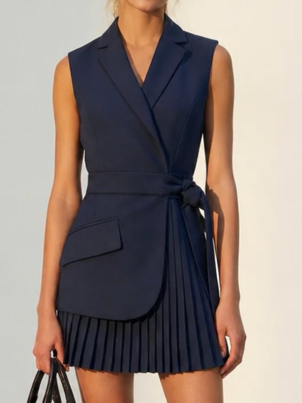 Commense Belted Pleated Sleeveless Blazer Dress - Picture 1 of 1